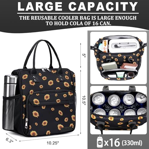 TuErCao Sunflower Lunch Box for Women, Adult Insulated Lunch Bag for Work for Teacher Nurse Mom, Ladies Lunch Tote Bag, Loncheras para Mujer de Trabajo