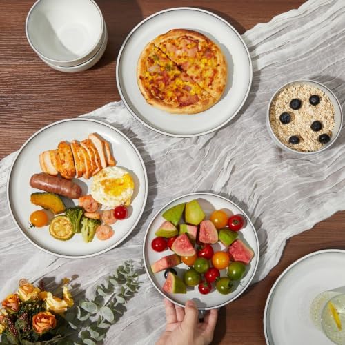 Pokini Stoneware Dinnerware Sets for 6, 18pcs Plates and Bowls Sets Dishes
