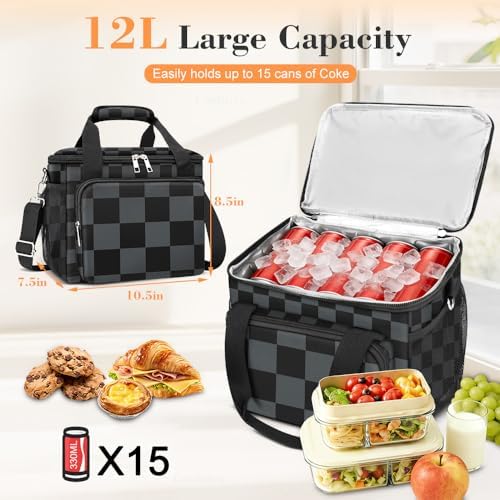 Coobiiya Insulated Lunch Box for Men & Women, Leakproof Lunch Bag Cooler Bag with 4 Pockets,Heavy Duty Lunch Bags Men Cooler Bags for Camping, Travel, Work Kayaking & Beach