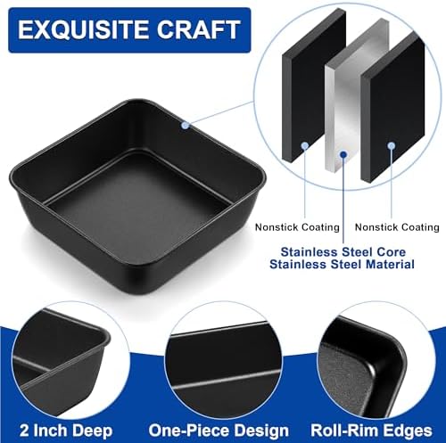 E-far 6 Inch Square Cake Pan, Nonstick Small Baking Pan for Brownie Bread