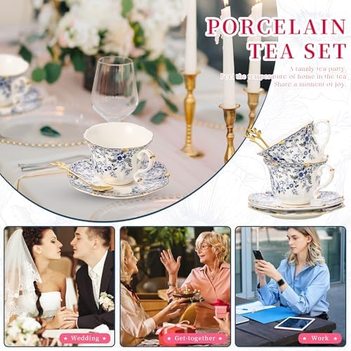 TATSUMI Country Roses 18 Peices Bone China Tea Cup And Saucer Set, English Vintage Tea Cups Of 6 For Women And Tea Party Sets（QH,6 SETS）