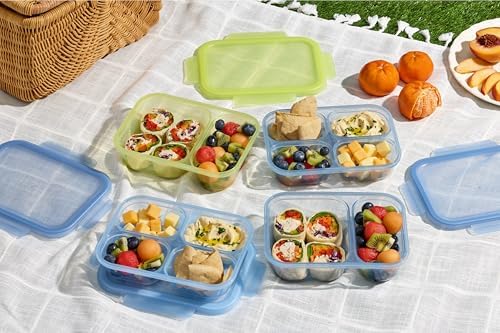 Ello Snap & Nest 10-Piece 2 Cup Plastic Divided Snack Pack Set, Reusable Food Containers for Healthy Eating, Freezer, Dishwasher Safe, Seafoam