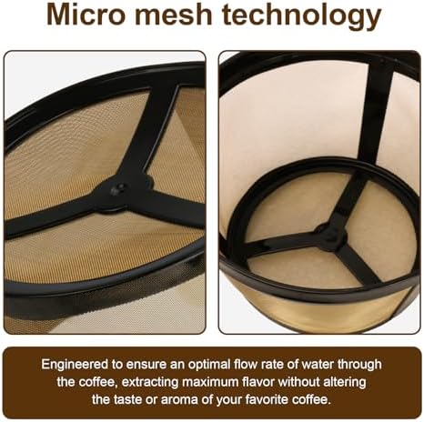 Reusable Coffee Filters 8-12 Cup Compatible with Black Decker Mr Coffee & Most Standard 8-12 Cup Basket-Style Coffee Makers - Permanent Gold Tone Stainless Steel Mesh Coffee Filter Replaces Paper