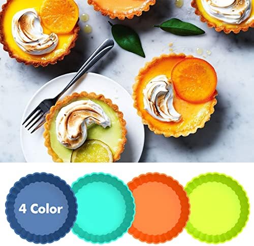 Webake 8 Pack Silicone Tart and Pie Molds, 5 Inches Silicone Round Mold Individual Small Fluted Cake Pans Mini Quiche Tart Pans for Baking