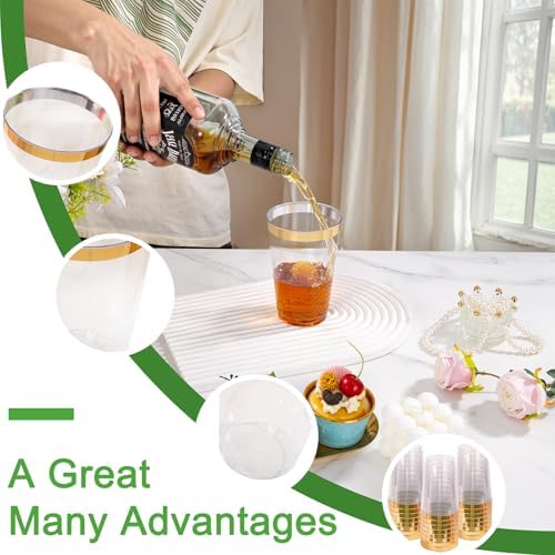 I00000 50 Pack 20 oz Gold Plastic Cups, Elegant Gold Rimmed Plastic Cups, Disposable Cocktail Glasses Wine Glasses, 20 oz Premium Tumblers Perfect for Birthday, Party & Wedding