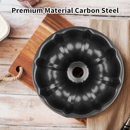 Novery 2PCS 9.5" Non-Stick Carbon Steel Fluted Tube Cake Pans