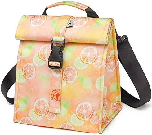 SUNNY BIRD Insulated Lunch Bag Rolltop Lunch Box (Grapefruit Pink)