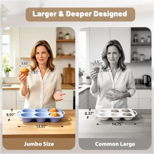 Jumbo Muffin Tin for Egg Bites: 2 PCS Large Silicone Muffin Pan with Frame