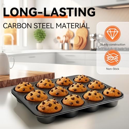 Yoehka 2 Pack Muffin Pan for Baking, Non-stick Cupcake Pan Set, Black