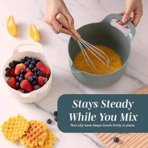 COOK WITH COLOR Nesting Plastic Mixing Bowl Set with Pour Spouts and Handles, Green, 4 Piece Non-Slip