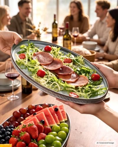 famiware Large Serving Platters Set of 3 Sizes - Oval, Smoky Blue