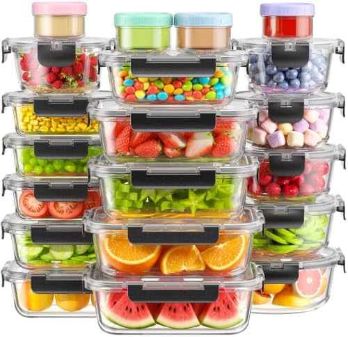 BiuLeon 40 PCS Glass Food Storage Containers with Lids, BPA-Free