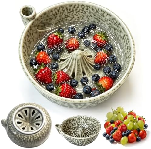 Ceramic Berry Washing Bowl with Auto-Spin Swirl Drainag