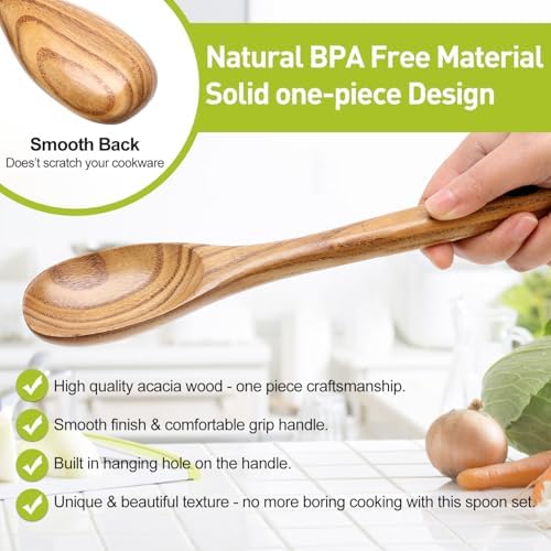 3 Pcs Non Toxic Wood Serving Spoons Set for Cooking Mixing Kitchen Utensils