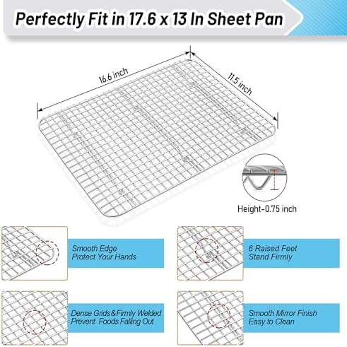 TeamFar Cookie Sheets with Cooling Racks, 2 Pans + 2 Racks, 17.6x13x1 Inch