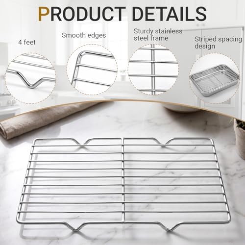 Lounsweer 2 Pack Cooling Racks, 5L x 10.5W x 1H Stainless Steel Wire Rack for Baking Sheet, Large Cookie Cooling Rack, Oven Safe Cooking Racks for Sheet Pan, Dishwasher Safe, Fits Third Size Pans