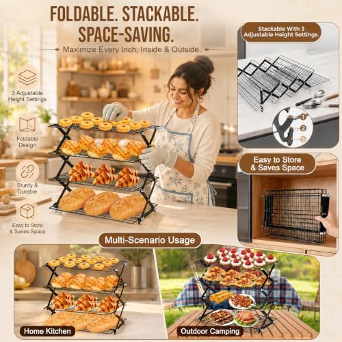 4 Tier Collapsible Cooling Rack for Baking, Tiered & Stackable