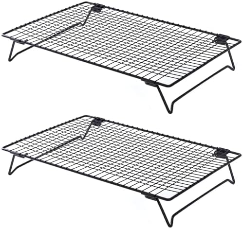 2 Pcs Cooling Racks for Baking, 13.4×9.4Inch Cookie Cooling Rack, Foldable Stackable Steel Wire Cooling Stands, Ideal for Cooling Cookies, Breads, Meats, and More