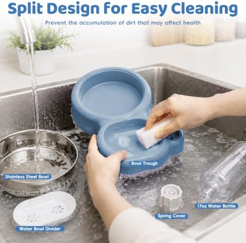 2-in-1 Dog Cat Bowl, Cat Food and Water Bowl Set, Blue