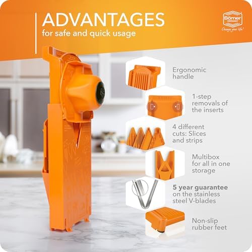 Mandoline Food Slicer Börner V3 (Starter Set) by Reston Lloyd • V-Slicer with Blade Storage & Safety Food Holder • Made in Germany • Fruit & Vegetable Chopper • Multiple Settings: Orange