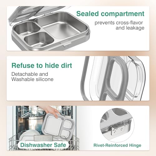 HOMEKOL Stainless Steel Bento Lunch Box, Grey, 3.3Cups