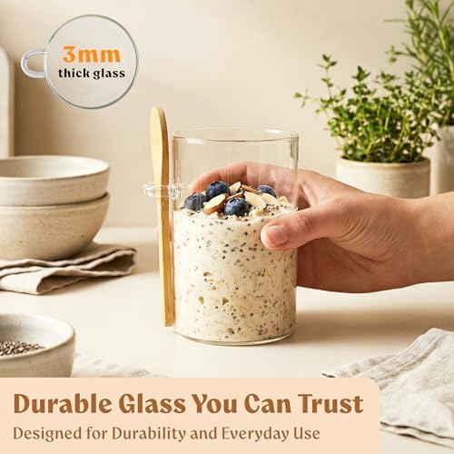 EDELHAUS Overnight Oats Containers with Lids - Glass Mason Jars, Meal Prep