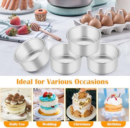 P&P CHEF 4 Inch Cake Pan Set of 4, Stainless Steel Round Cake Pans Tins