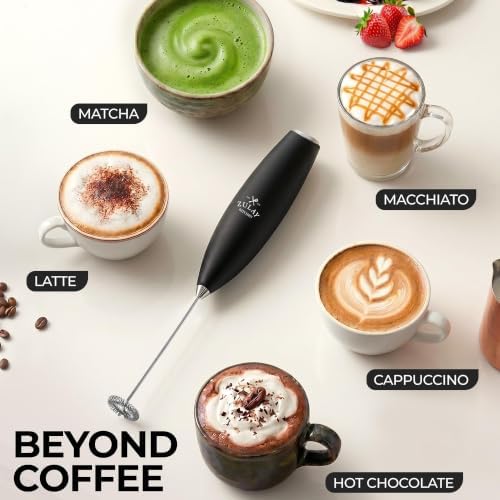 Zulay Kitchen Milk Frother Handheld Electric Whisk – Frother Wand, Durable Drink Mixer, Coffee Frother, Hand Blender, Frother for Protein Powder, Matcha & More - Black