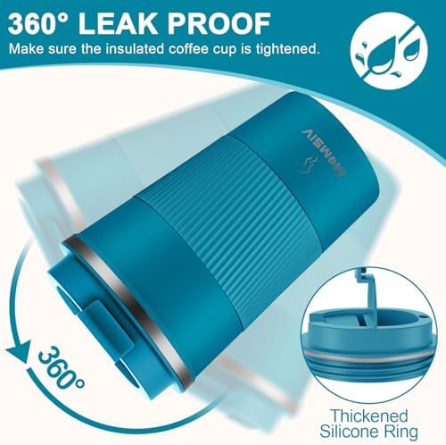 MOMSIV 12oz Travel Coffee Mug, Insulated Coffee Cup with Leak Proof Lid