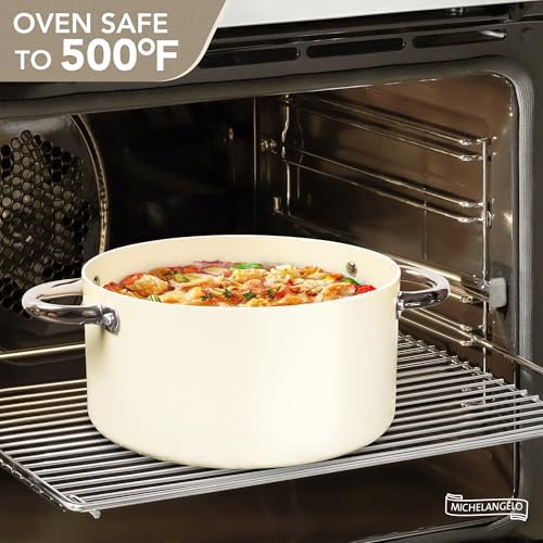 MICHELANGELO Stock Pot with Lid, 6 Quart Soup Pot with Lid for Cooking, Non Stick Ceramic Coating, Stainless Steel Handle, Induction Compatible, Cream