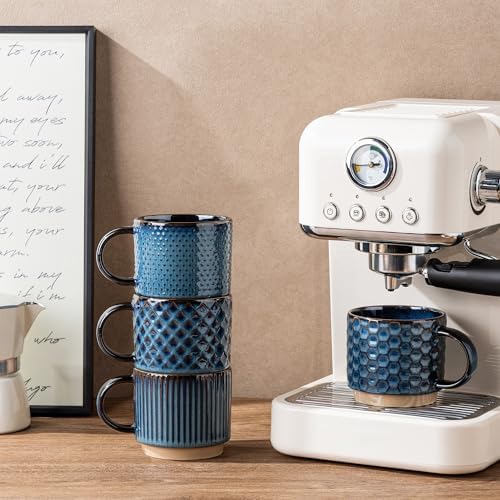 GBhome 12 OZ Stackable Coffee Mugs Set of 4, Ceramic Coffee Cups Set