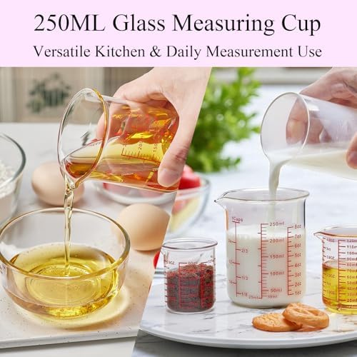High Borosilicate Glass Measuring Cup Set-V-Shaped Spout，Includes 250ml(8OZ), 500ml(16OZ), and 1000ml(32OZ) Glass Measuring Beaker for Kitchen or Restaurant, Easy to Read