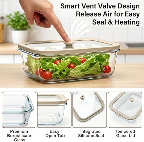 50 oz Glass Food Storage Containers with Glass Lids, 2 Pack