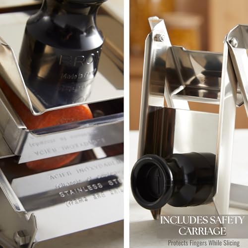 ICO by Bron Coucke Professional Mandoline Slicer by Tellier with Hand Guard – Heavy Duty Stainless Steel Mandoline Slicer – Adjustable Built-in Straight, Julienne, & Crinkle Blades – Crafted in France