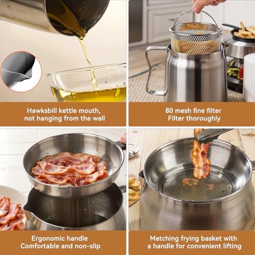 6 PCS 2L Oil Filter Pot Saver Cooking Oil Bacon Grease with Strainer