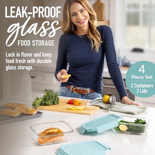 Bentgo Glass Leak-Proof Food Storage Set, 4 Piece, Airtight Lids, BPA-Free