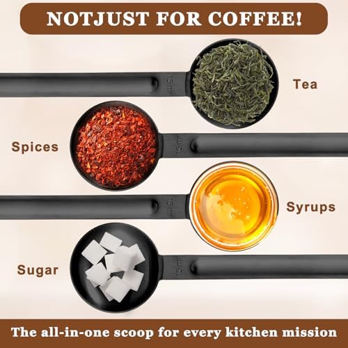 Double Sided Measuring Spoon Stainless Steel Coffee Scoop Teaspoon Measuring Spoon 1 Tsp (5ml) & 1 Tbsp (15ml) Dual-Measure Long-Handle Spoons Coffee Measurings Spoons (Black)