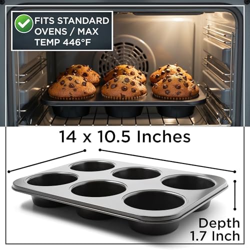 Wrenbury Jumbo Muffin Pan 4" Cup - Nonstick XL Deep Muffin Pan for Baking
