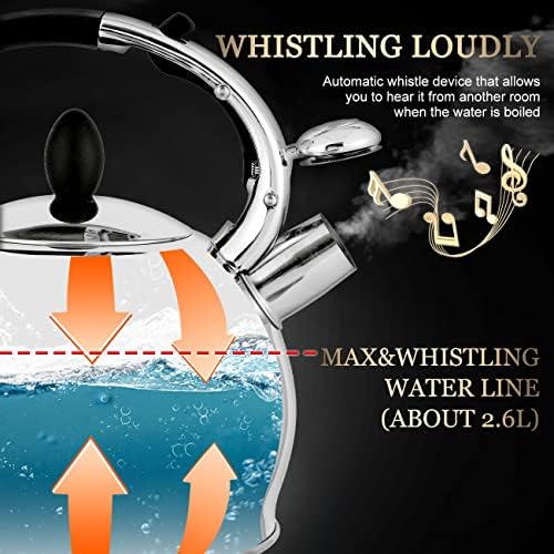 SUSTEAS Whistling Tea Kettle, 2.7QT Food-Grade Steel Teapot, SILVER