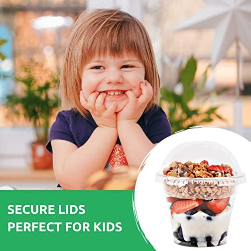 Aatriet 9 oz Clear Plastic Parfait Cups with Insert and Dome Lids No Hole - (50 Sets) Yogurt Fruit Parfait Cups for Kids, for Dips and Veggies, Take Away Breakfast and Snacks. No Leaking
