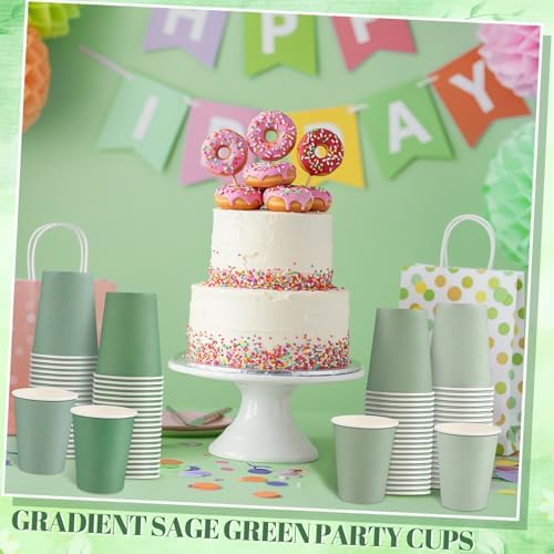 NatNarr 100 Pack Gradient Sage Green Paper Cups, 9oz Baby Shower Paper Cup