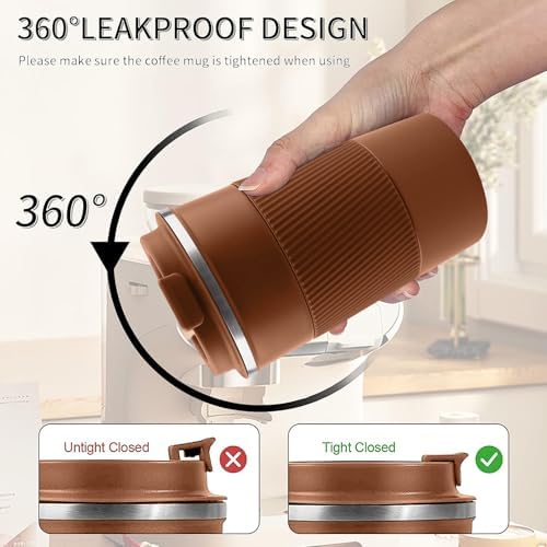 Insulated Travel Coffee Mug, Stainless Steel Coffee Cup with Leakproof Lid