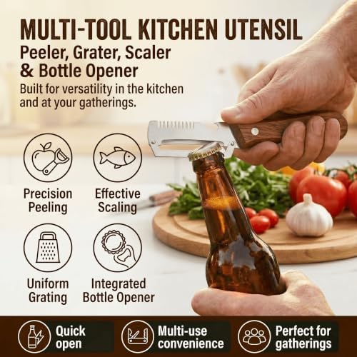 2.5mm Stainless Steel peeler with Wooden Handle - Shredding Knife or vegetables - Elite Multifunction vegetable & fruit Peeler knife - y-peeler for vegetables, Food Prep & Garnishing (1pc)