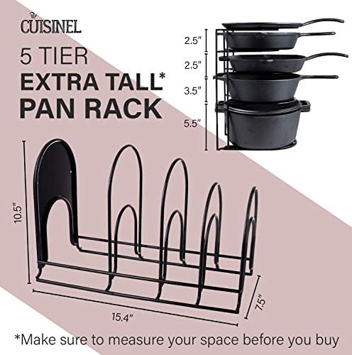 Cuisinel Pan Organizer for Cast Iron, Extra Large 5-Tier Rack, Black 15.4"