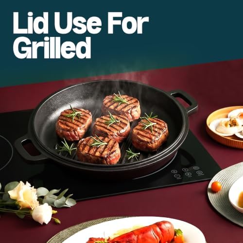 KICHLY Cast Iron Dutch Oven 5 QT with Skillet Lid Pre-Seasoned PFAS-Free