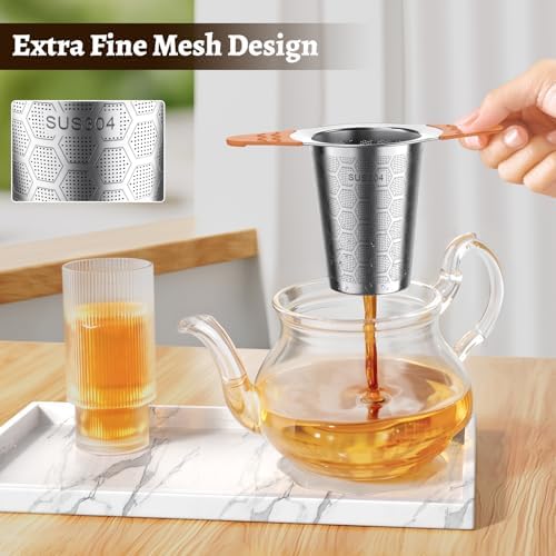 Tea Infuser for Loose Leaf Tea,18/8 Stainless Steel Tea Infuser with Heat Proof Silicone Handles,Extra Fine Mesh Tea Strainers Filter Fine Tea Leaves Effectively,Fits TeaPots/Mugs-Orange
