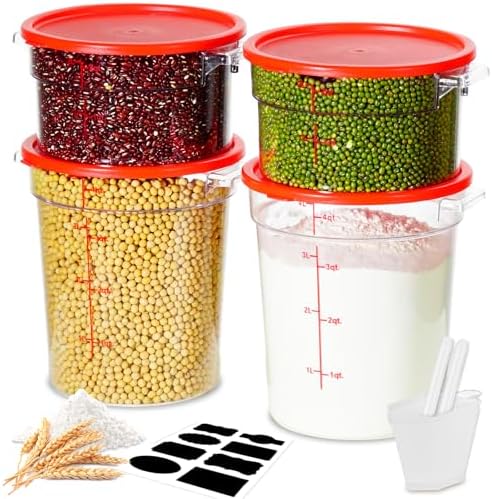 2QT&4QT 4PCS NSF Commercial Clear Food Storage Containers with Lids(RED)