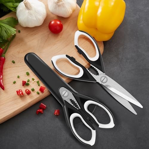 2 Pack Sharp Kitchen Scissors Set with Magnetic Holder, White