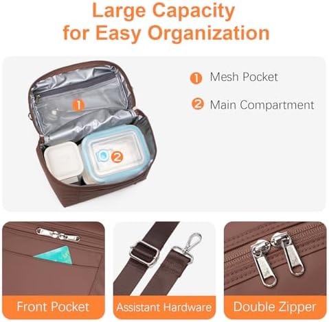 NOL 4 Liters Small Insulated Lunch Bags for Women Cooler Bag Lightweight Nylon Waterproof Lunch Box For Work （Small， Coffee）