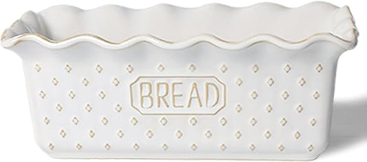 Ceramic Loaf Pan for Baking Bread, 9 x 5 Inch, Nonstick Bread Pans for Cooking, Microwave & Dishwasher Safe, Rectangular Mold (Vintage White)